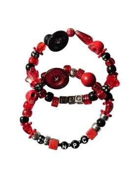 Kandi Friendship Bracelets NPC Red & Black Silver